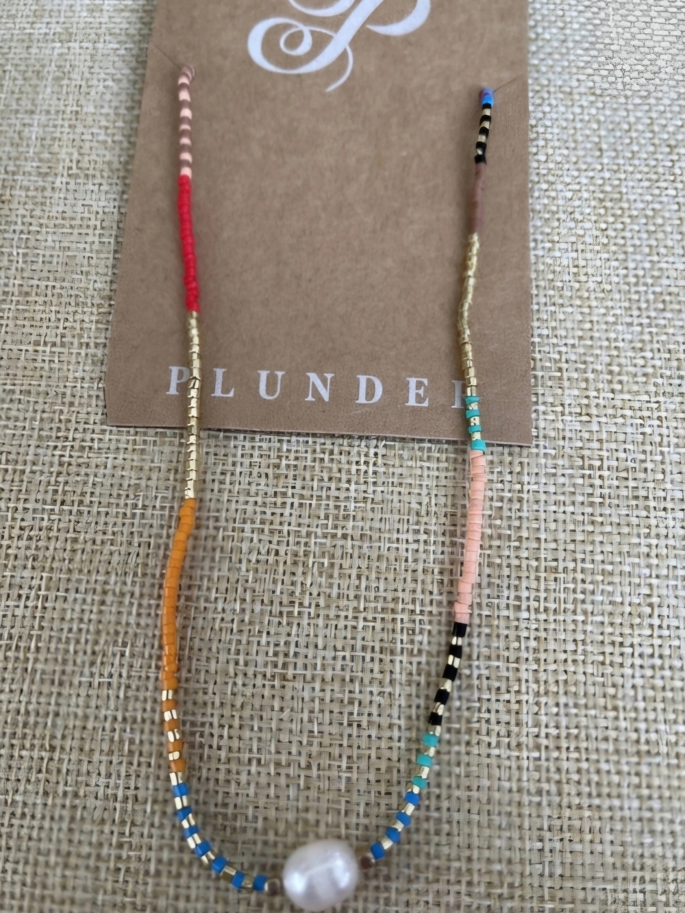 Plunder Red Orange Pink Multicolor Beaded Necklace with Pearl